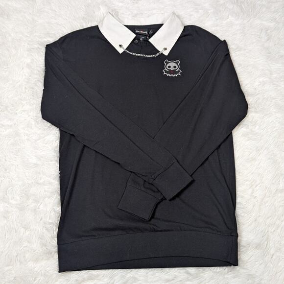 Hot Topic Skelanimals Chain Collar Long Sleeve Collared Top Black White Size XS - Picture 10 of 11
